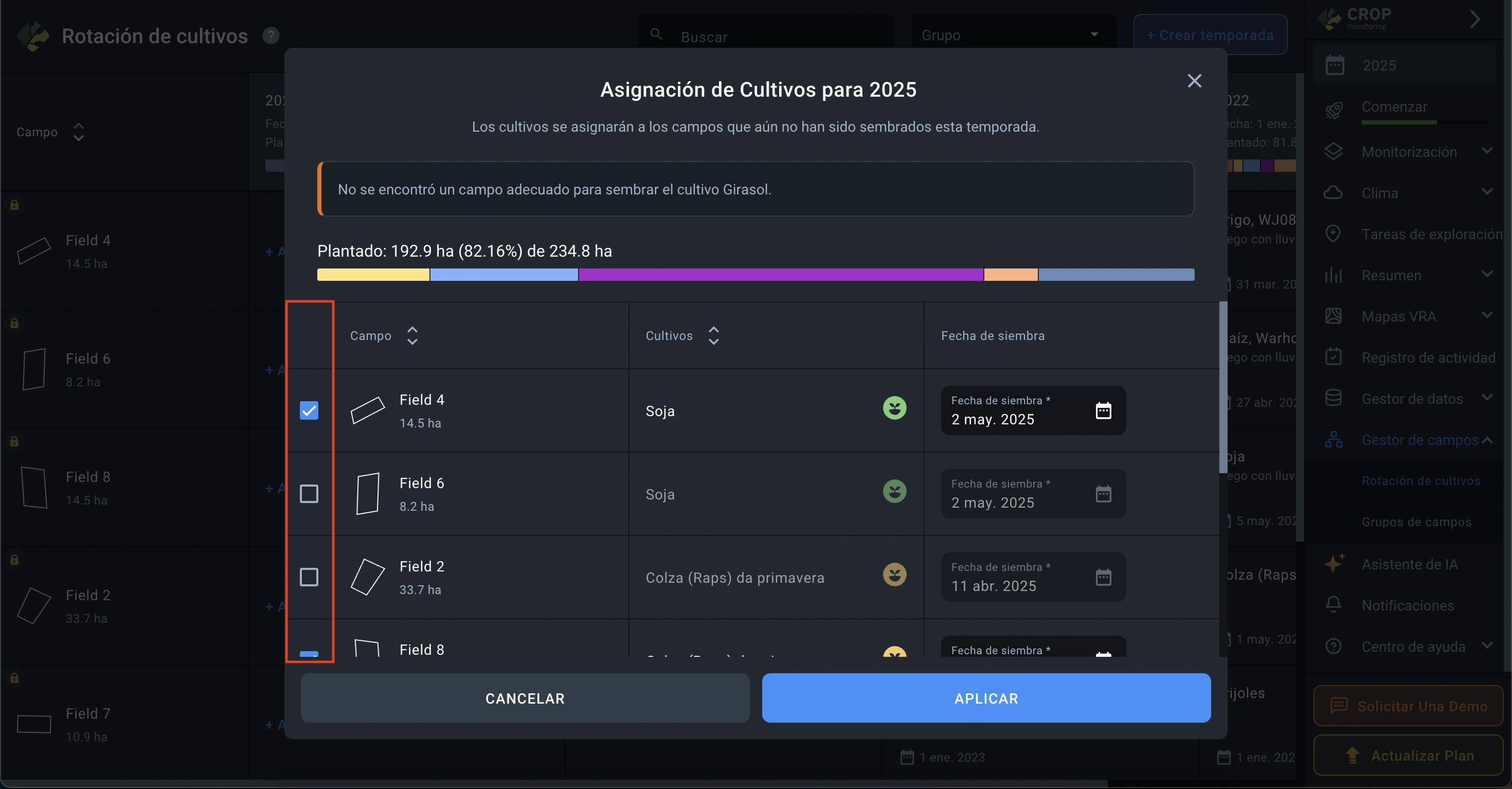 cómo excluir un campo de la lista de asignaciones