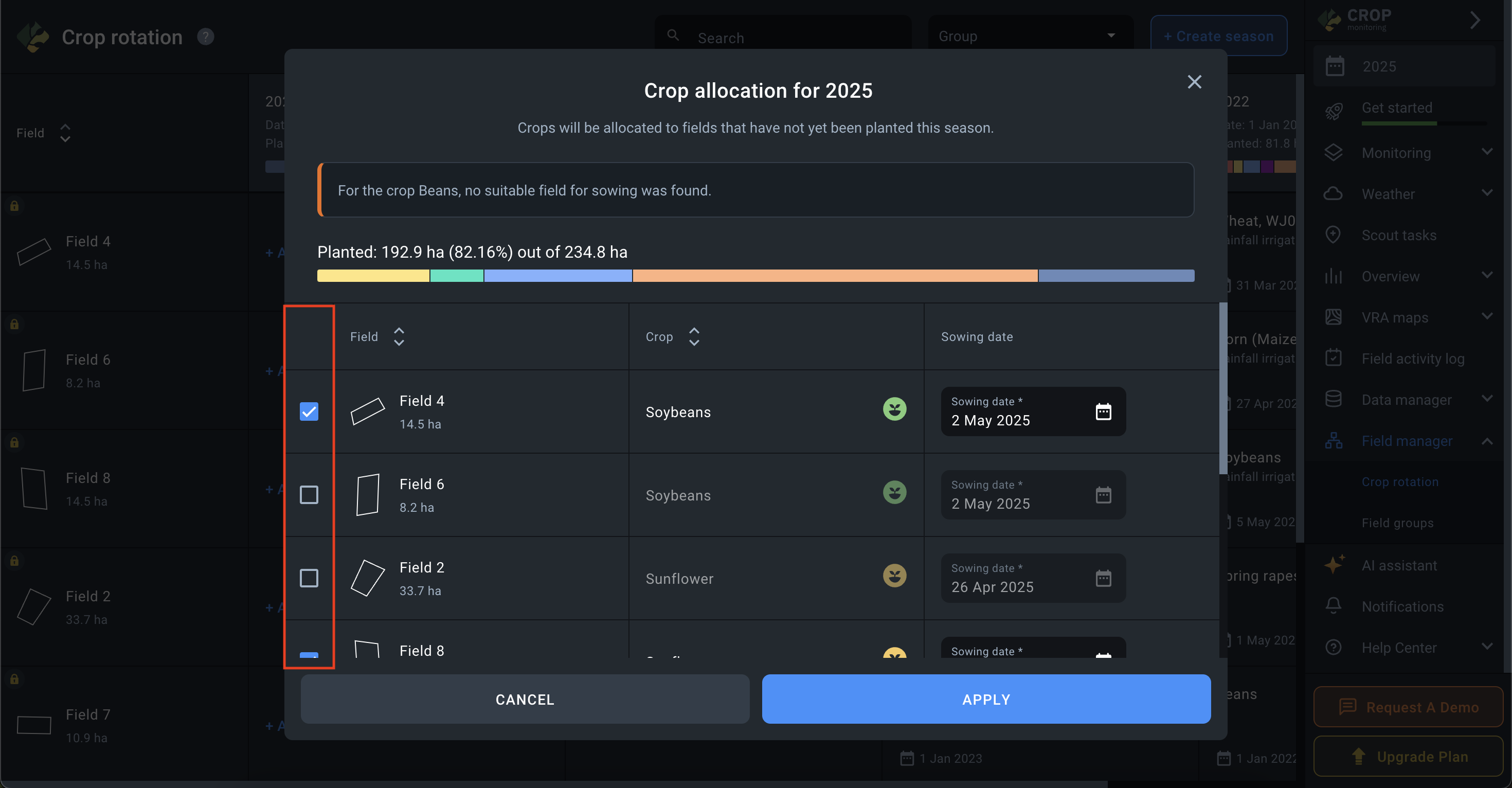 how to exclude a field from the allocation list