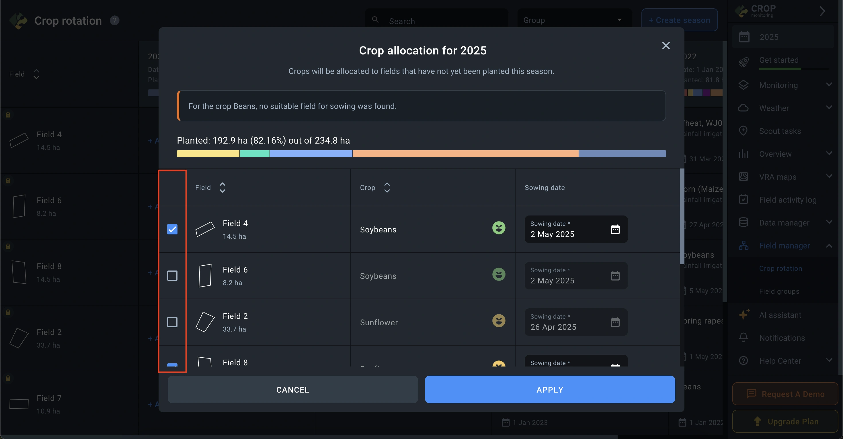 how to exclude a field from the allocation list
