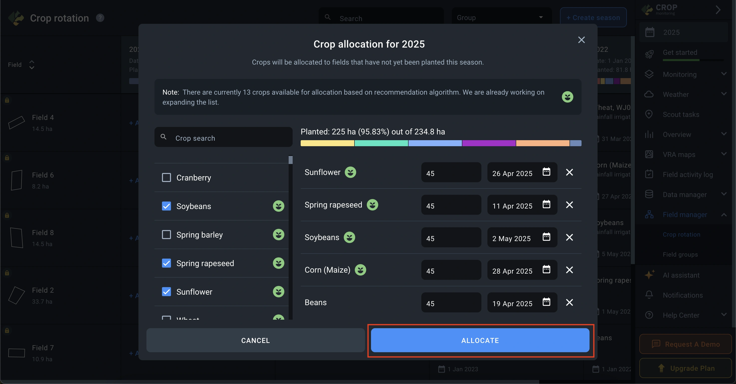 how to start crop allocation