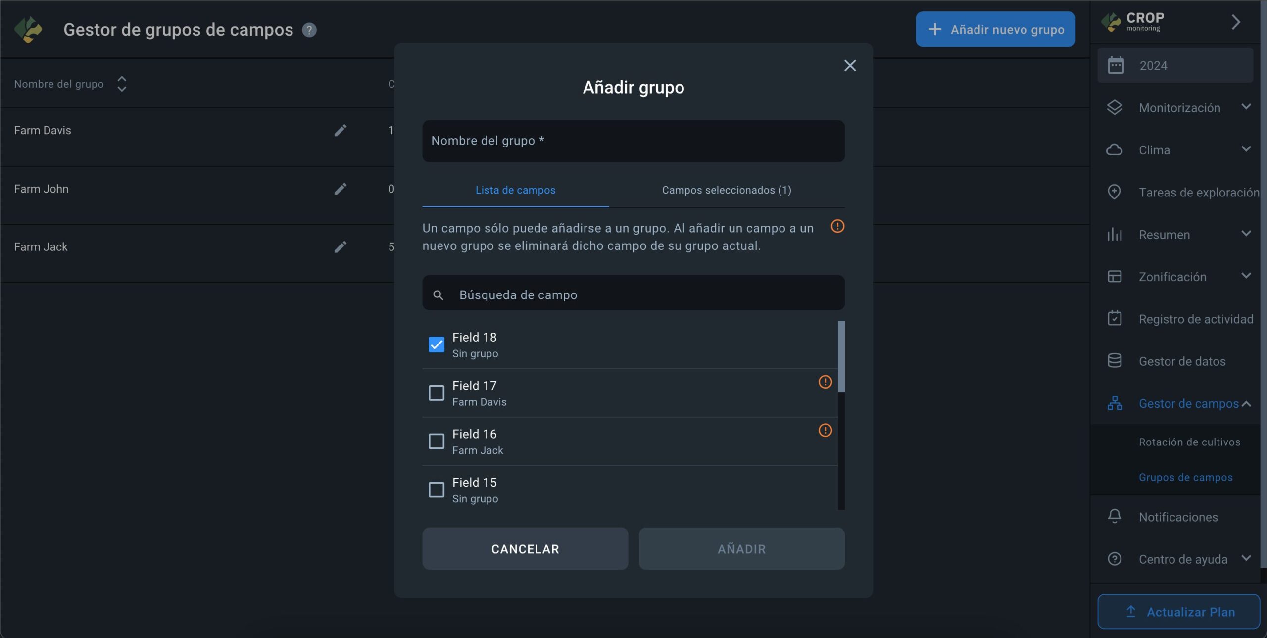 cómo añadir un campo a un nuevo grupo