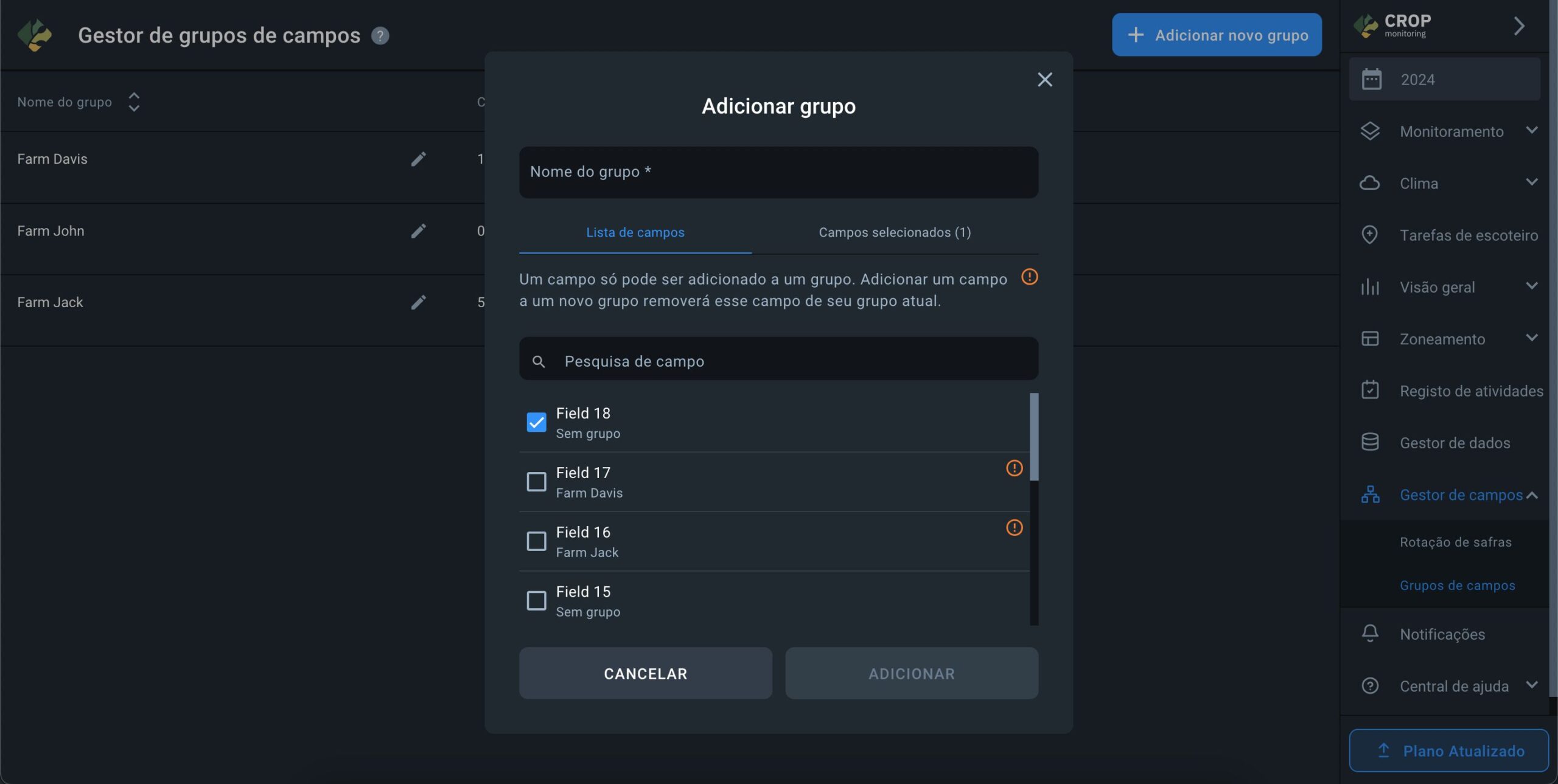 como adicionar um campo a um novo grupo
