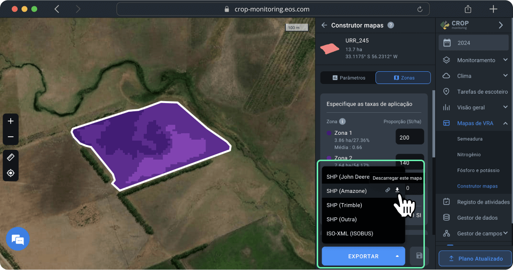 Mapas de VRA. Construtor mapas. Exportar um mapa