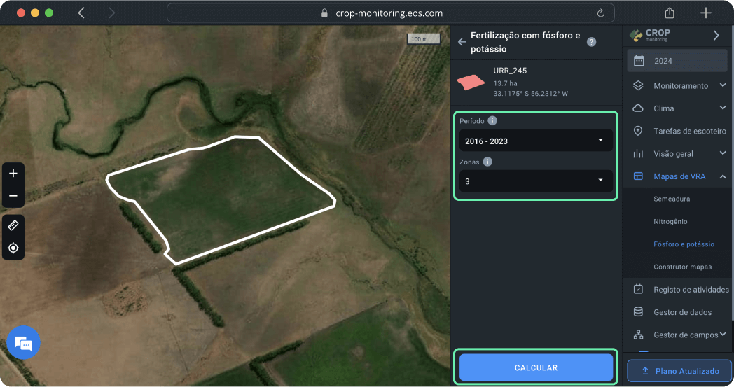 Mapas de VRA. Fertilização com fósforo e potássio. Criar um mapa