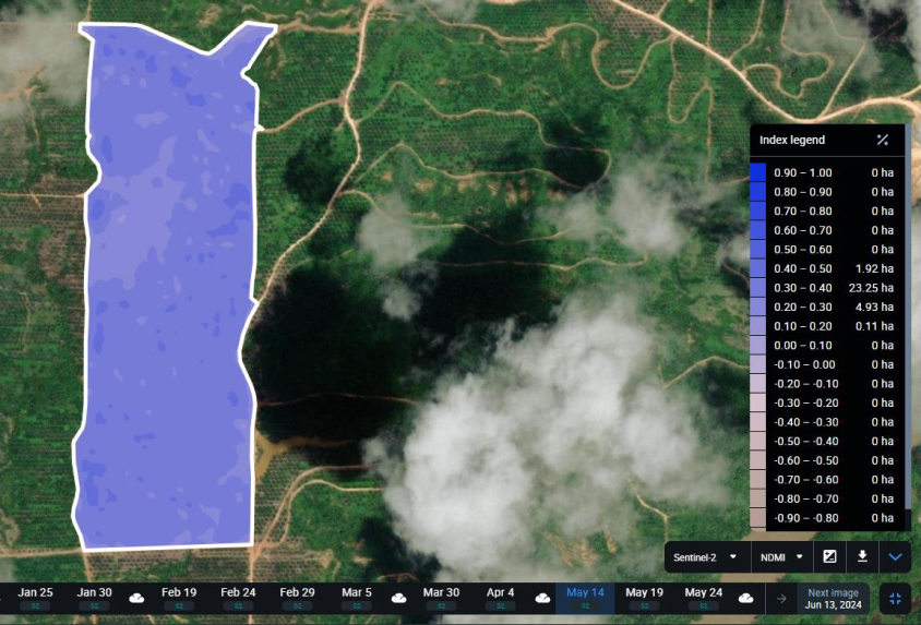 NDMI index map in EOSDA Crop Monitoring
