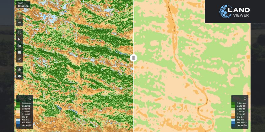 Снимки NAIP и Sentinel-2 леса Небраски в округе Томас с NDVI и EVI