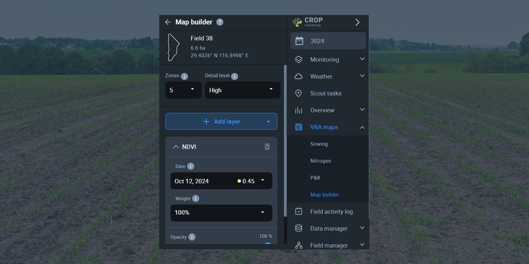 creador de mapas VRI de riego de tasa variable