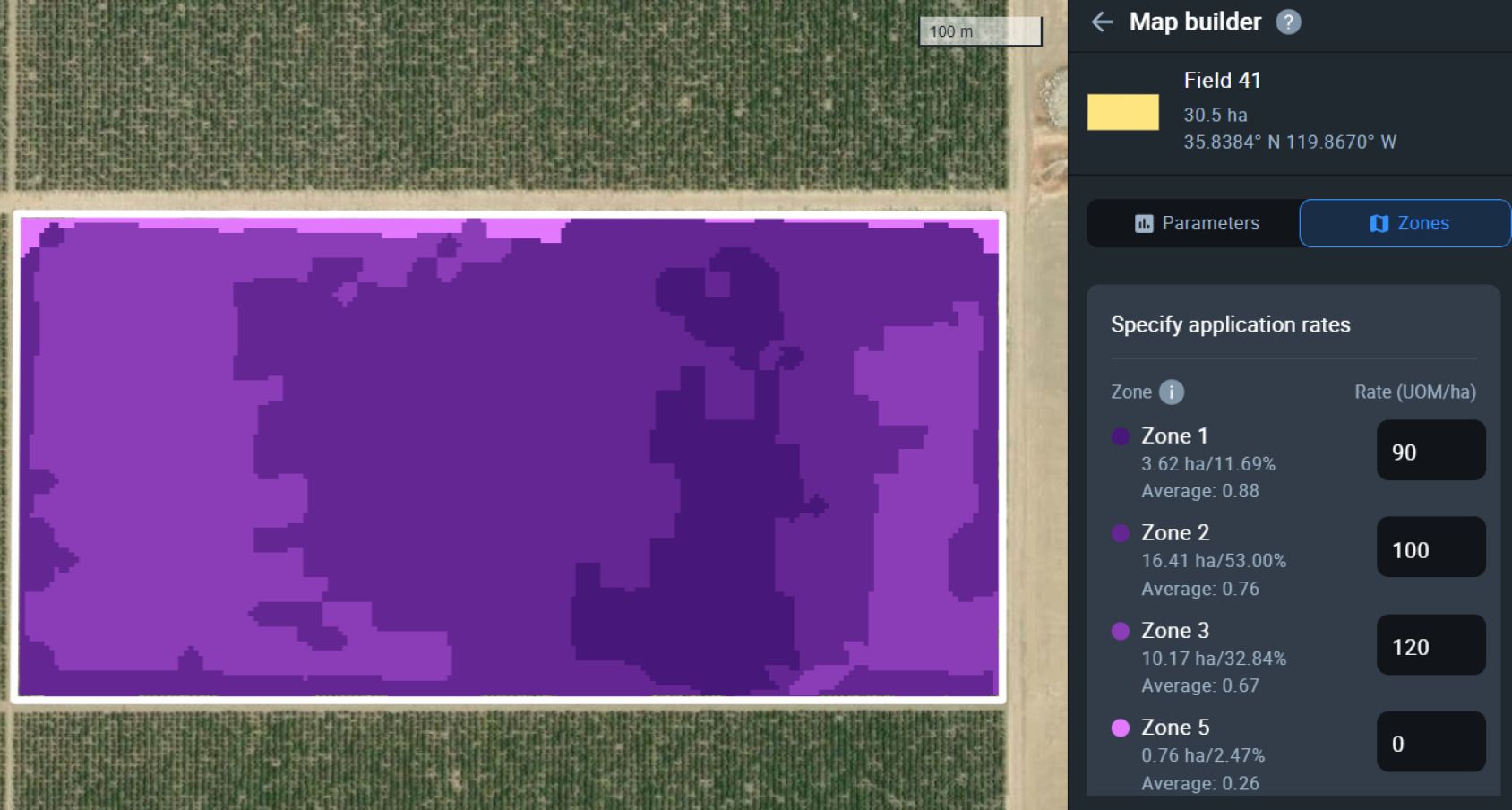 mapa de riego variable basado en el índice NDMI en EOSDA Crop Monitoring