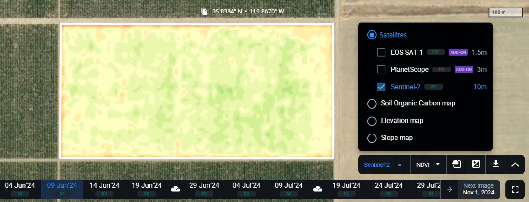 monitorización de la vegetación con imágenes de Sentinel-2 y Planet
