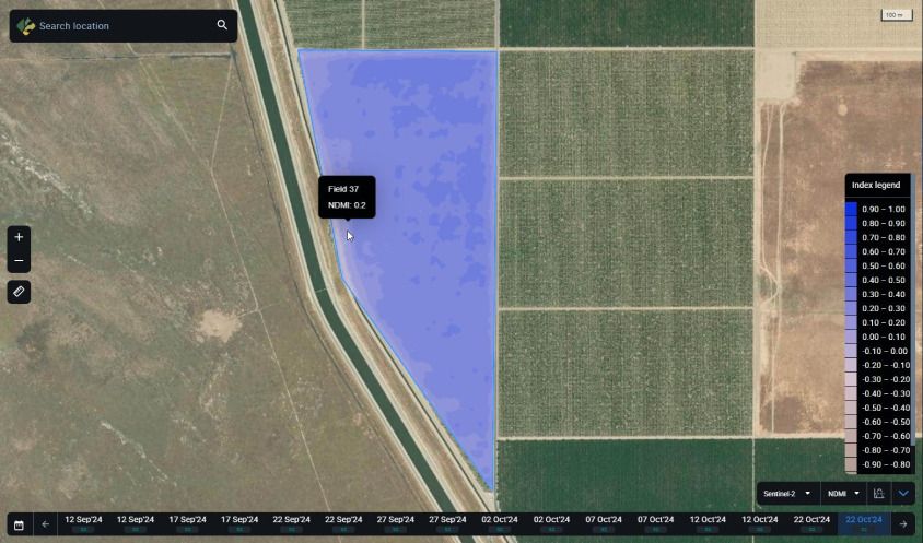 Mapa de NDMI no EOSDA Crop Monitoring