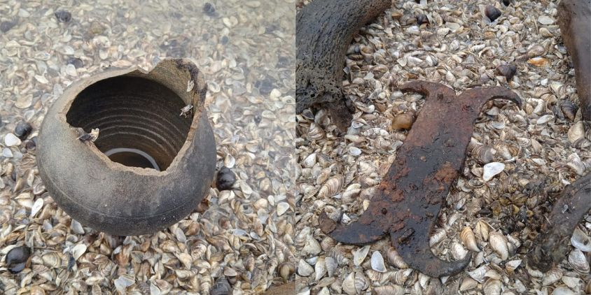 artefactos históricos en el fondo del embalse de la presa de Kajovka