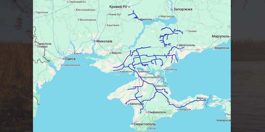 зрошувальні системи й водопроводи, які обслуговувало Каховське водосховище