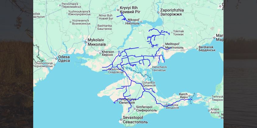 sistemas de riego y tuberías de agua abastecidos por el embalse de Kajovka