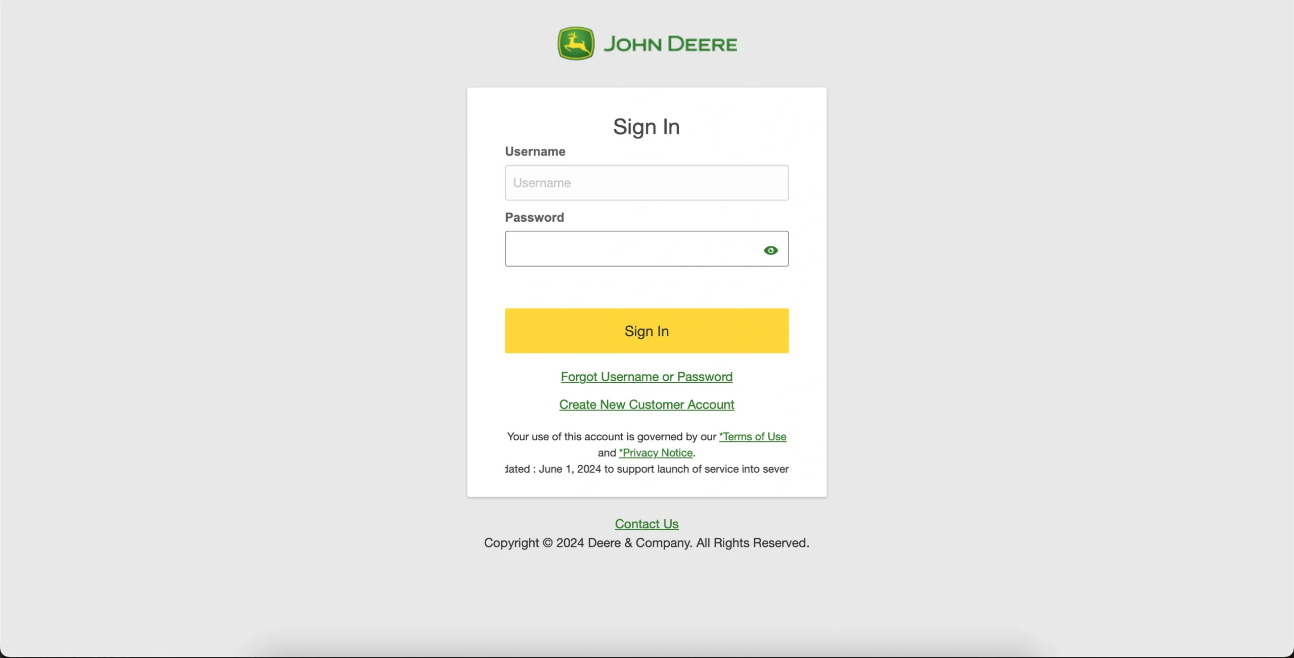como fazer login em sua conta John Deere