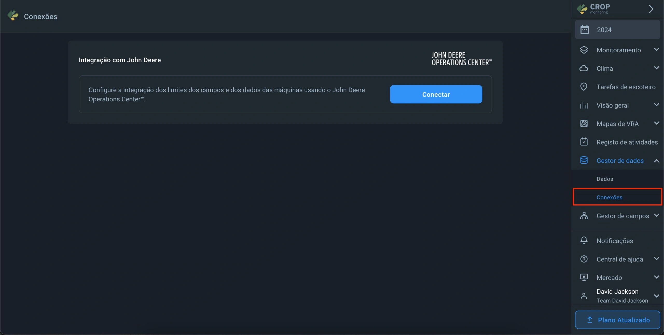 Onde está a seção de conexão no menu?