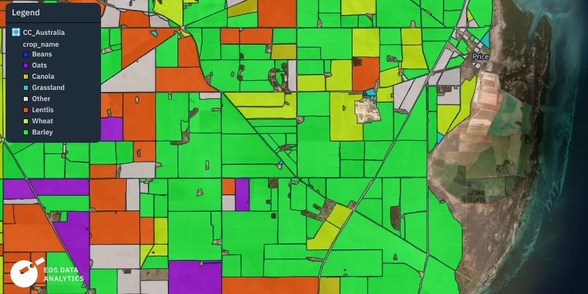 a fragment of the AOI with crops classified