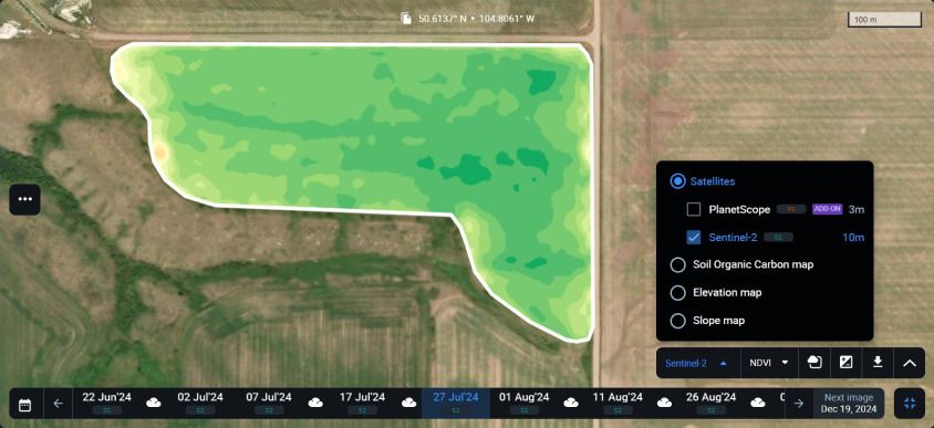 NDVI map based on Sentinel-2 satellite imagery