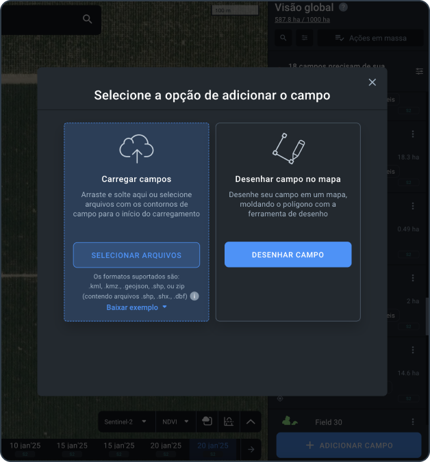 desenhar ou adicionar talhão na conta