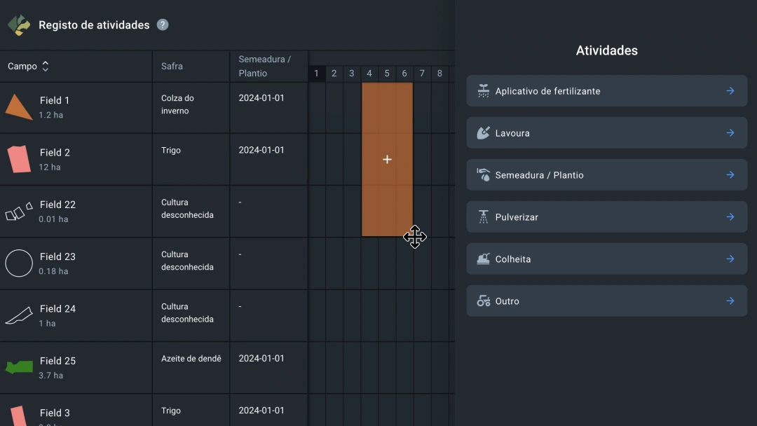 Novas ferramentas para adicionar atividades