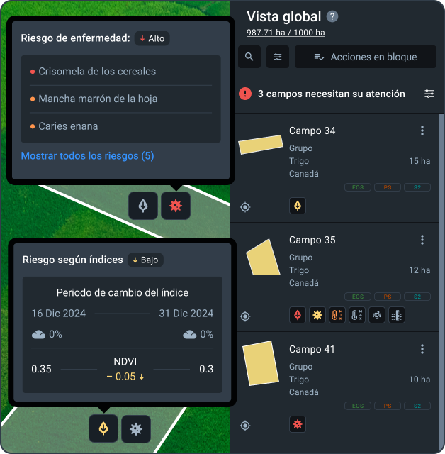 monitoreo de riesgos para los cultivos en un mapa de riesgos regional