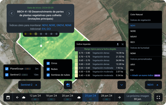 monitorización remota de la salud de las plantas en el software de EOSDA