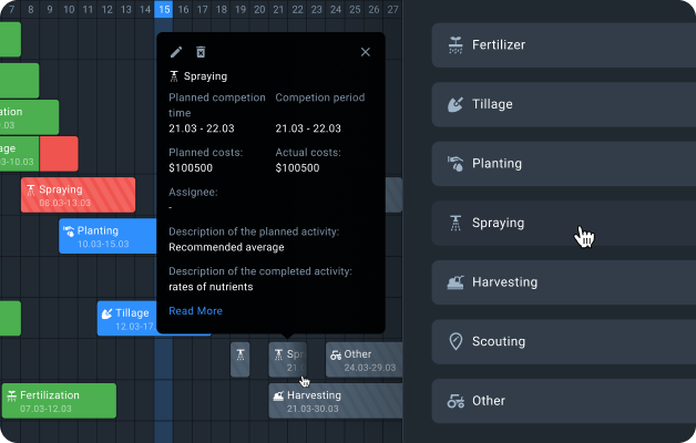 planned field activities in precision agriculture software