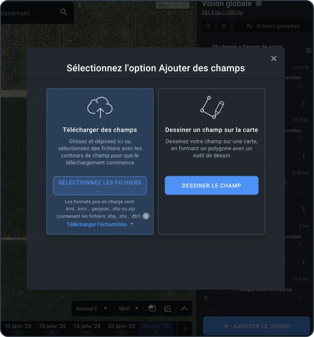 dessiner ou ajouter un champ dans un compte dans le logiciel de surveillance des cultures