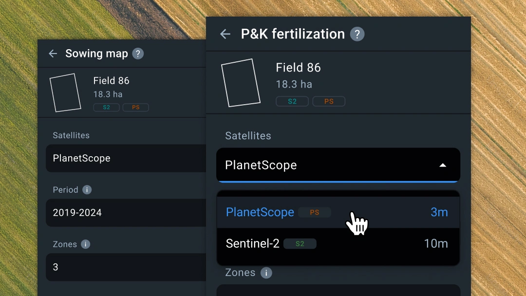 New satellite feature in Sowing and P&K application differential maps