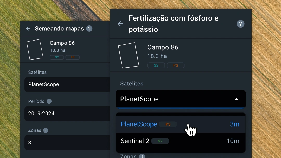 Nova funcionalidade de satélite em mapas diferenciais de semeadura e aplicação de P&K
