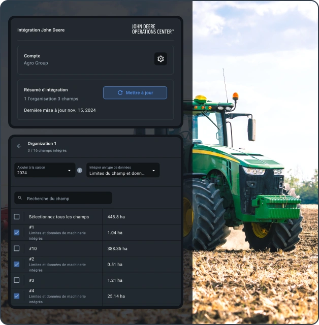 option d'intégration john deere dans le logiciel de surveillance des cultures d'EOSDA