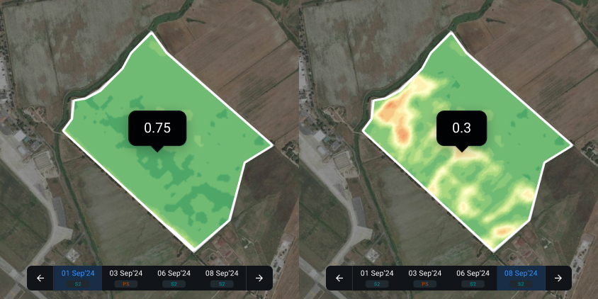 split view mode with different satellite images