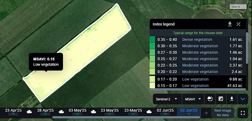 MSAVI map with typical index range