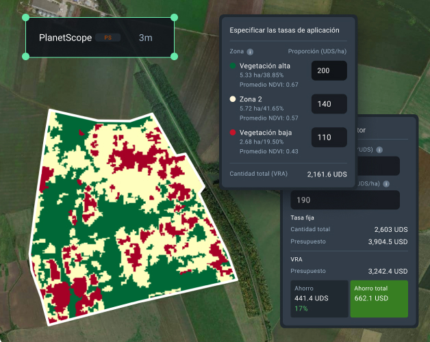 mapa VRA para la agricultura basado en imágenes de PlanetScope