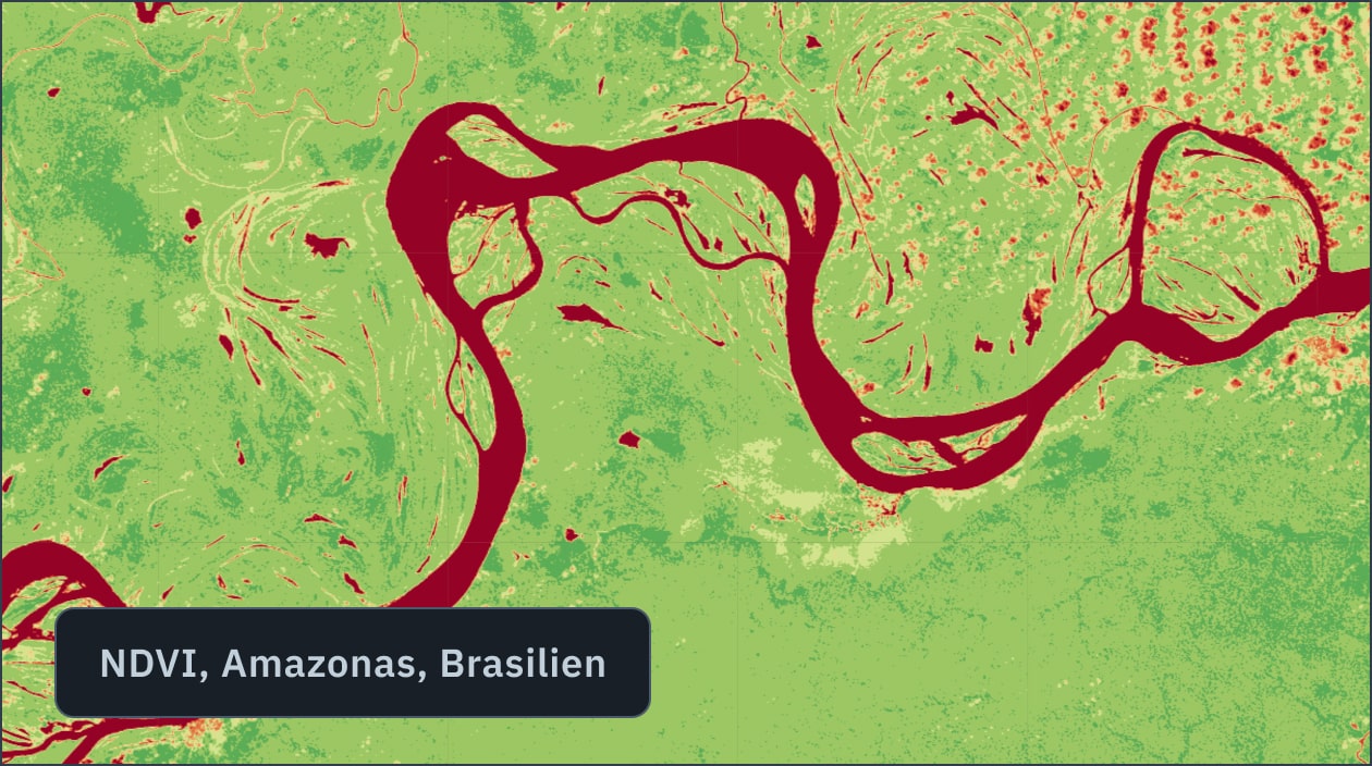 NDVI-Ansicht von Satellitenbildern des Amazonaswaldes mit Waldmonitoring-Software erstellt