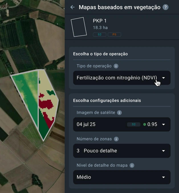 criação automática de zonas de manejo no EOSDA Crop Monitoring