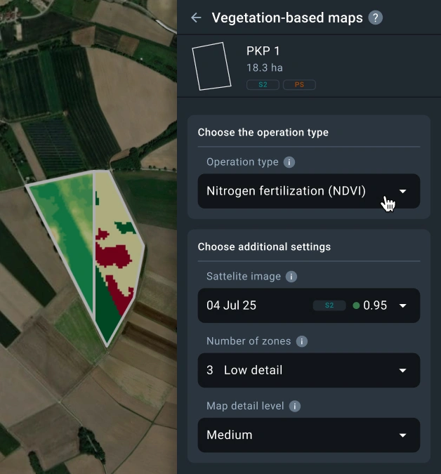 automatic creation of management zones on EOSDA Crop Monitoring