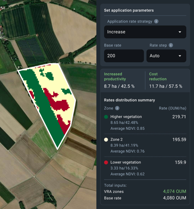 add VRA rates for different variable application zones