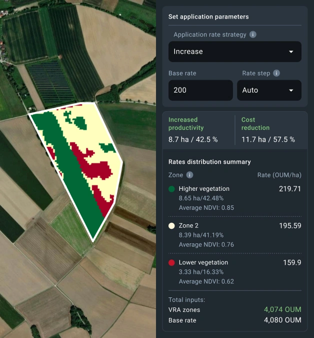 add VRA rates for different variable application zones