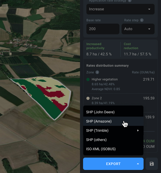 export variable rate application prescription for ag machinery