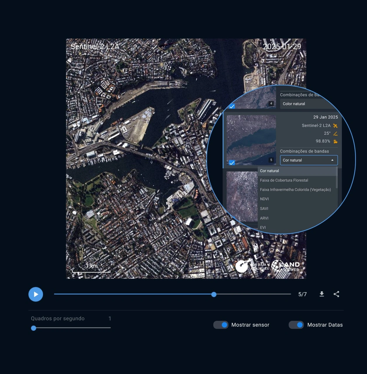 Mudanças reveladas com imagens de satélite florestais em software de monitoramento