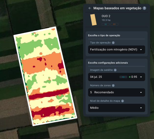 mapa de vegetação para aplicação em taxa variável no EOSDA Crop Monitoring