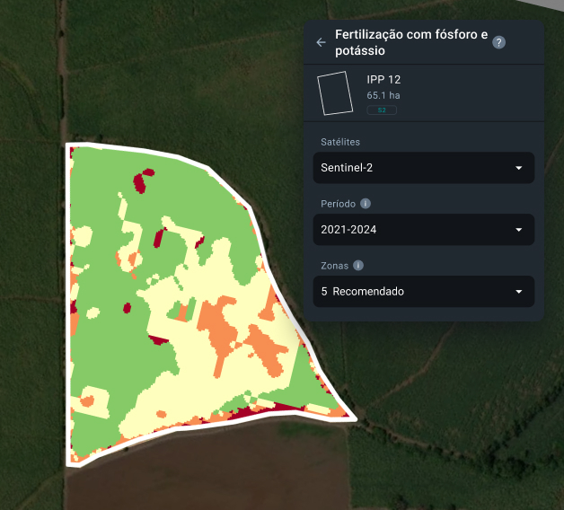 mapa P&K VRA no Monitoramento de Culturas EOSDA