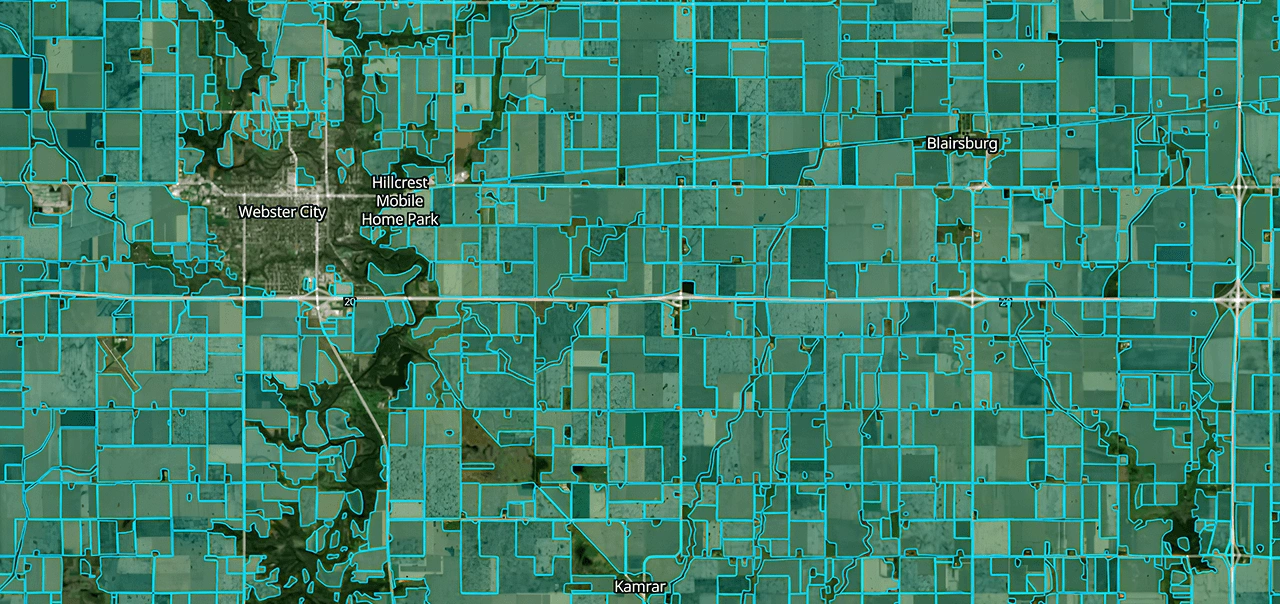 Field boundaries detection, Iowa, USA, 2024