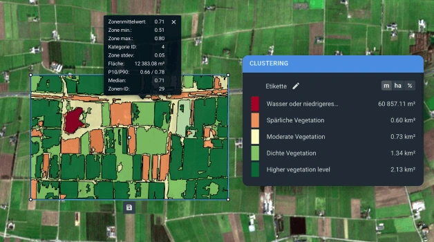 Clusterbildung von Satellitenbildern auf EOSDA LandViewer