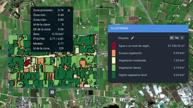 agrupación de datos en una imagen de Landsat 7 en EOSDA LandViewer