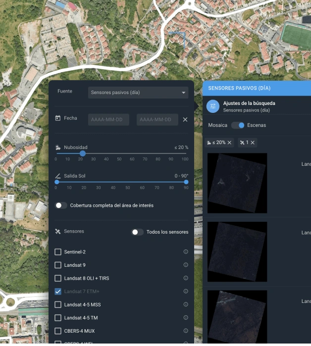 filtrando las imágenes satelitales de Landsat 7 disponibles