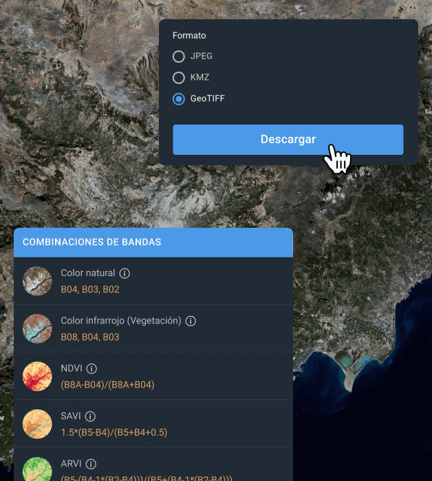 descarga de datos desde una plataforma para visualizar imágenes de Landsat 7