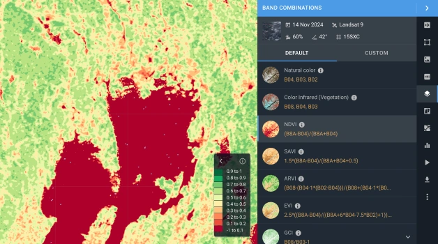 Landsat 9 image analysis with different band combinations