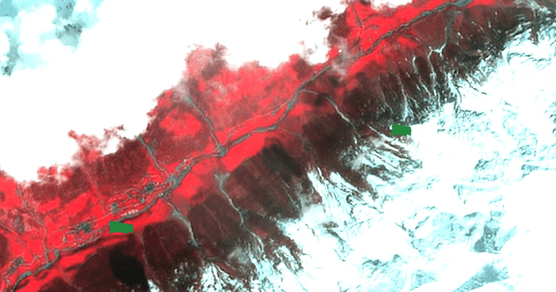 desprendimiento de rocas en Wiler detectado en imágenes satelitales de Landsat 9 el 13 de mayo de 2025