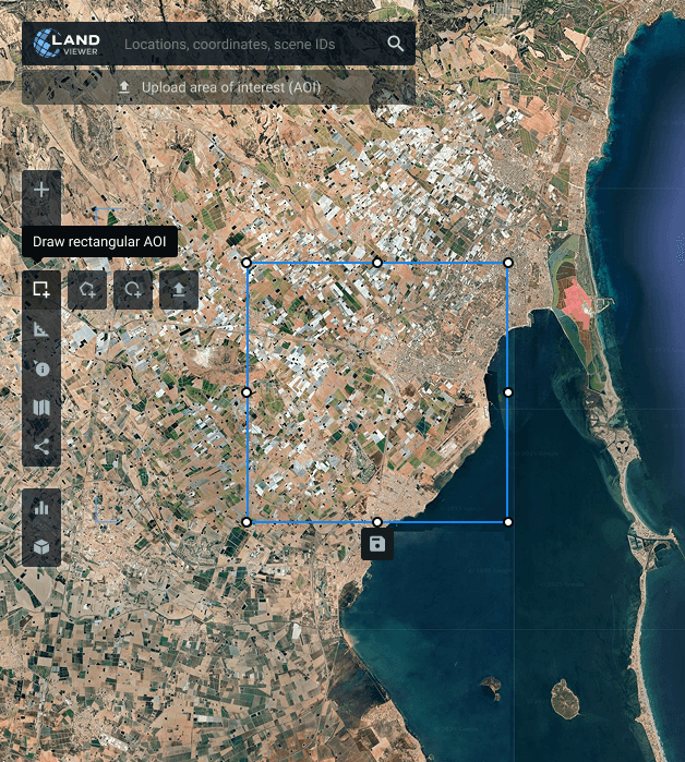 drawing an AOI on a Landsat 9 image